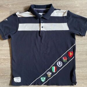 Cotton Traders Six Nations Rugby Shirt Mens Medium Navy Heritage Embroidered
